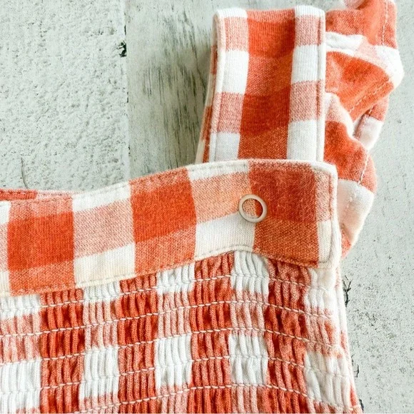 Angel Dear Harvest Pumpkin Smocked Bubble Romper Overalls Orange Gingham 6-12 mo - Picture 6 of 14